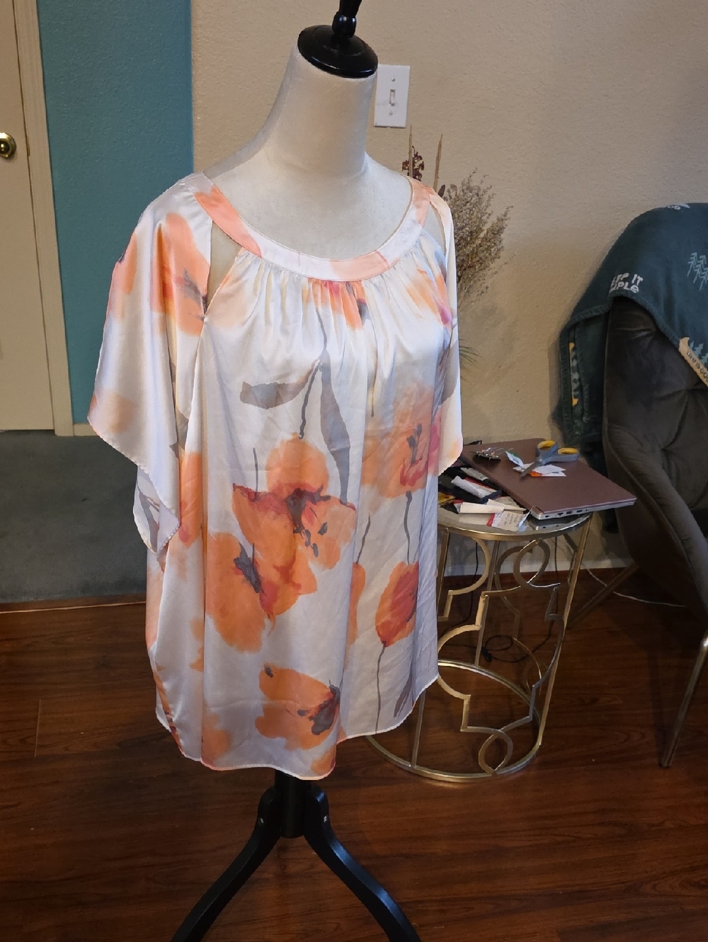 The Limited Peach Floral Cold-Shoulder Blouse